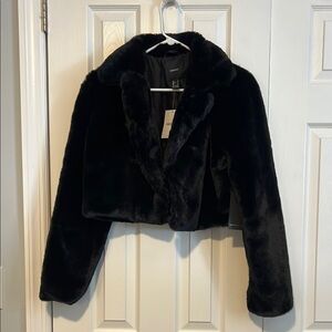 Women's Black Plush Fur Cropped Jacket